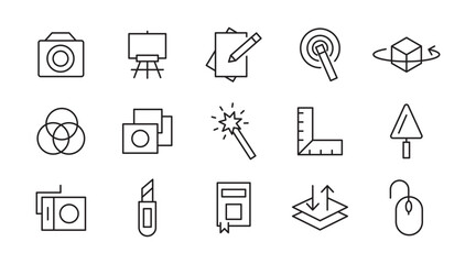 Art line icon set. Books, preschool, child, kindergarten, kid, cognitive, learn, various painting, tools, paint, creativity, graphic design, art line icon set. UI thin line icon pack.