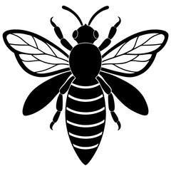 Honeybee Silhouette Gracefully Resting on White Background