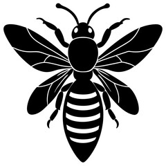 Honeybee Silhouette Gracefully Resting on White Background