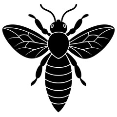 Honeybee Silhouette Gracefully Resting on White Background