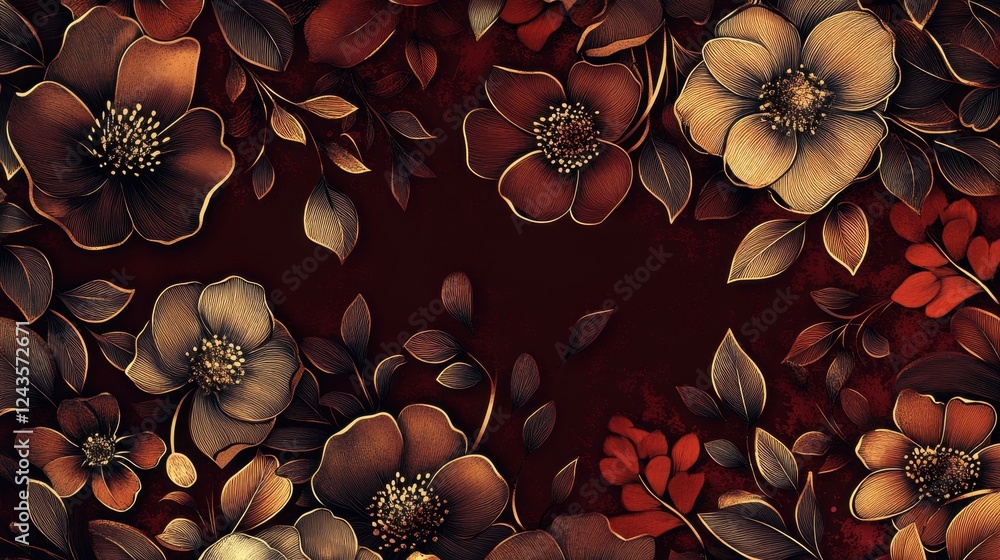 Poster intricate bronze floral patterns against a deep background create a warm and elegant decorative desi