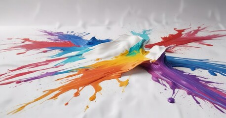 Vibrant strokes of paint spread across a pristine white canvas, leaving a trail of color in its wake ,  canvas,  abstract,  studio