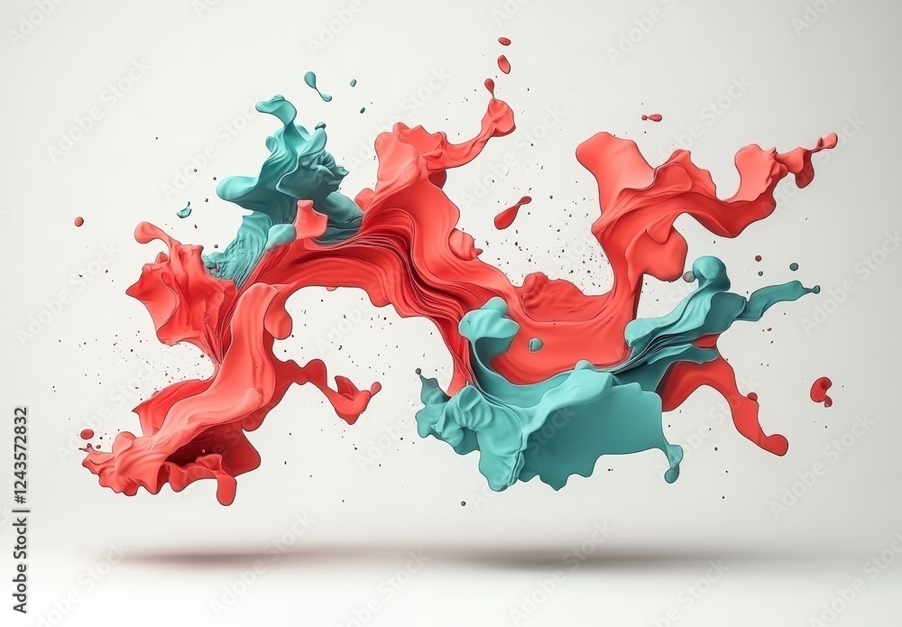 Poster abstract 3d render of coral and teal liquid shapes against a white background. fluid forms create a 