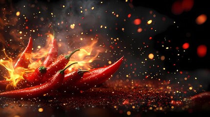 A spicy and exciting 3D cartoon-style background for National Chili Day, featuring a fiery explosion of chili peppers, with a dynamic swirling effect, smoke, and glowing embers