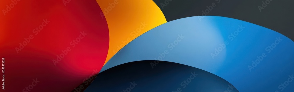 Poster Vibrant abstract shapes in bold colors create dynamic visual interplay on a dark background