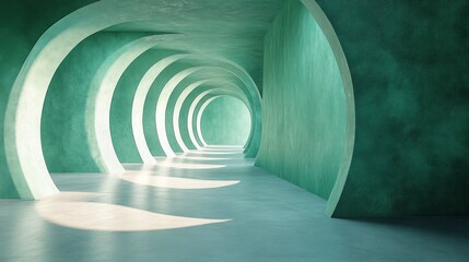 Obraz premium Abstract Teal Archway Corridor: A Serene Architectural Visualization