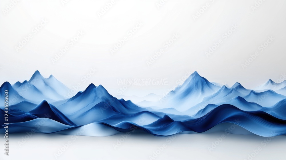 Poster abstract landscape with soft blue waves and mountains in light background for elegant design project