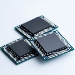 Close-up View of Three Microchips on a Light Background for Technology and Electronics Concept