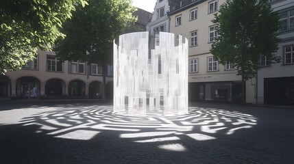 Obraz premium A holographic labyrinth appearing in a futuristic town square