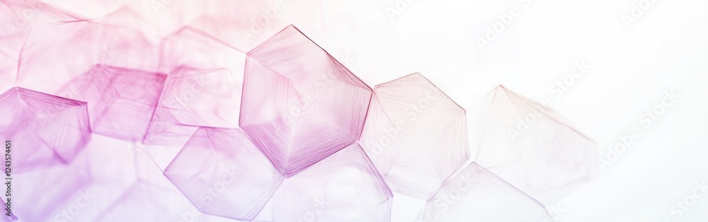Poster Delicate hexagonal shapes in soft pastel colors create an abstract design on a white background