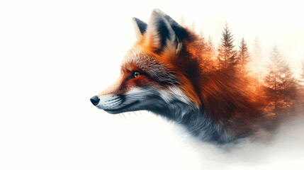 A majestic fox silhouette blends seamlessly with a forest backdrop, evoking a sense of wilderness and tranquility.