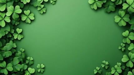 Lucky Shamrock Leaves Framing a Green Background for Celebrations
