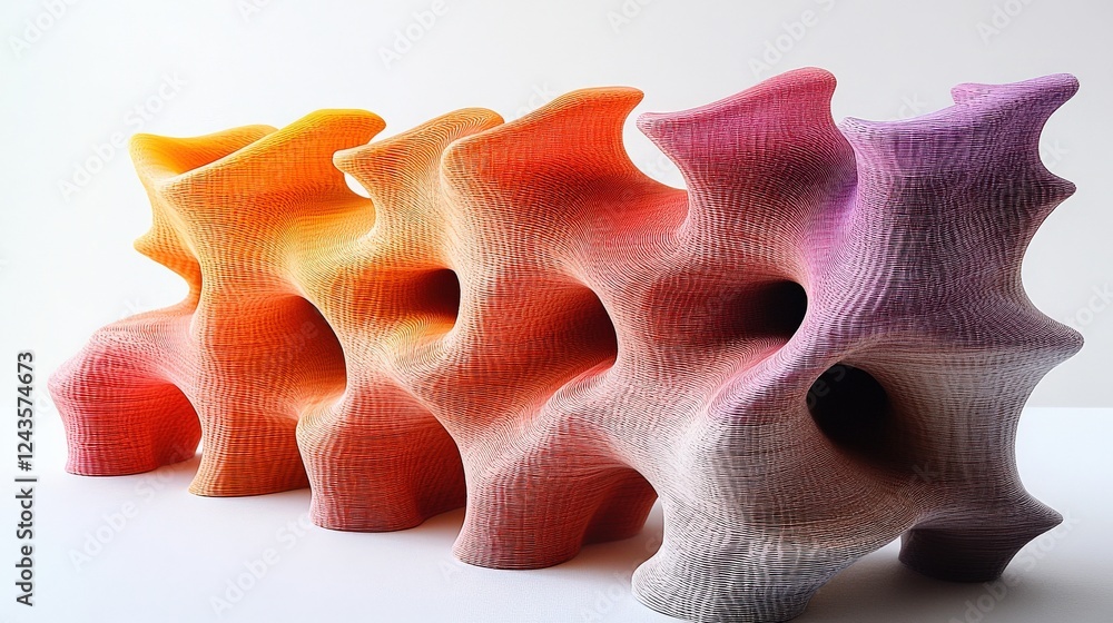 Poster abstract colorful sculpture with flowing shapes and textures against a minimalist background