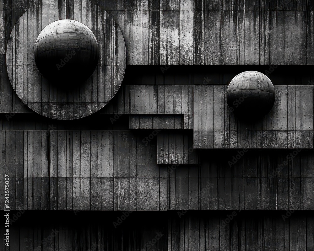 Poster abstract grayscale image featuring geometric shapes and textured surfaces. dark tones and contrastin