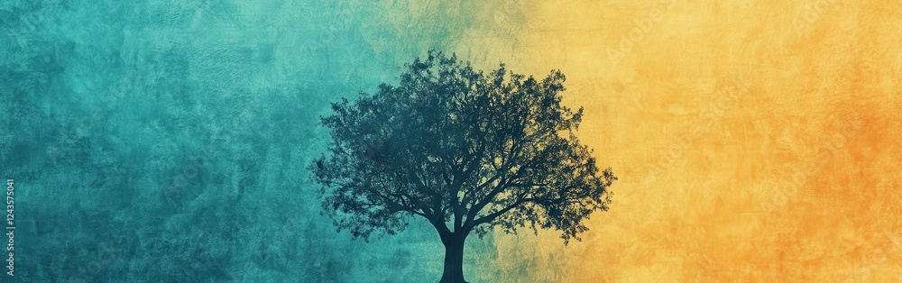 Poster silhouette of a tree in pencil with a colorful gradient background showcasing nature's beauty at twi