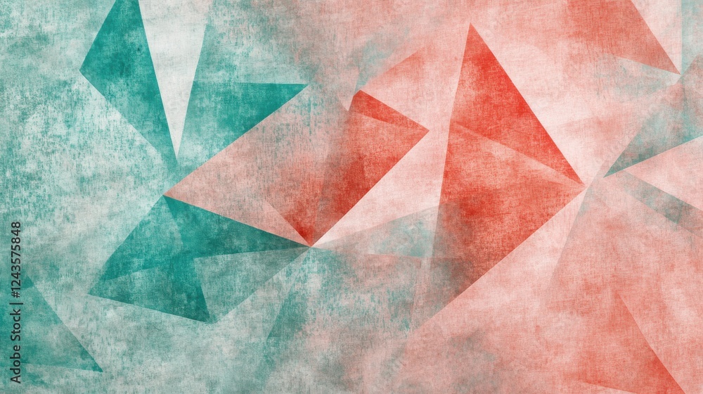 Aufkleber abstract pencil strokes create triangles in mint and coral hues on textured background