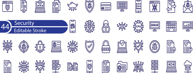Security web icons set. Cyber security - simple thin line icons collection. Containing cyber lock, password, fingerprint, electronic key, unlock, data protection, cybersecurity and more.