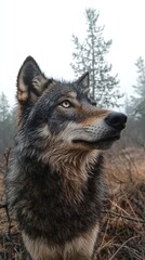 Obraz premium HD Phone Wallpaper Majestic Gray Wolf in Winter Forest Wild Canine Portrait Nature Photography