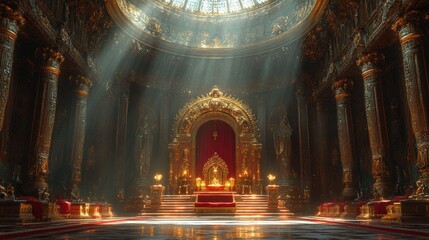 Obraz premium Regal Throne in Grand Hall with Majestic Light Streaming Through