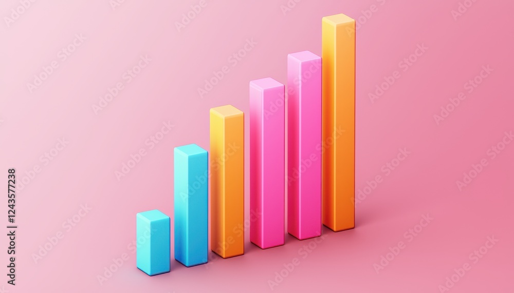 Poster a colorful bar chart displays increasing values against a soft pink background, illustrating growth 