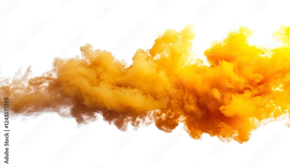 Poster abstract image of a flowing yellow smoke cloud isolated on a plain background. the smoke is dense an