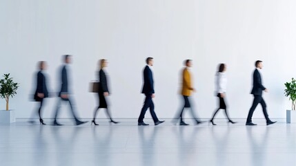 Businesspeople Walking in Motion Blur in Modern Office