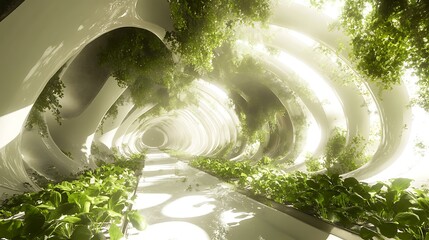 A futuristic hydroponic vertical farm with rows of fresh leafy greens