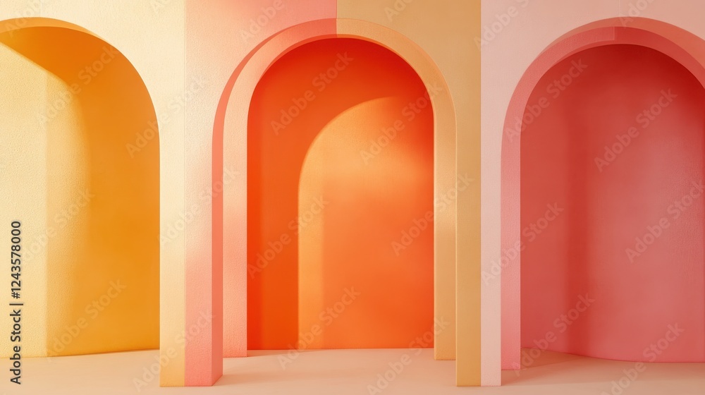 Fototapete abstract pastel amber and coral arcs blend in harmonious patterns within a tranquil indoor space
