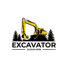 excavator mountain logo template vector