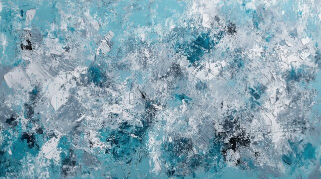 Abstract pastel blue and gray chaotic brushwork creates a dynamic textured composition