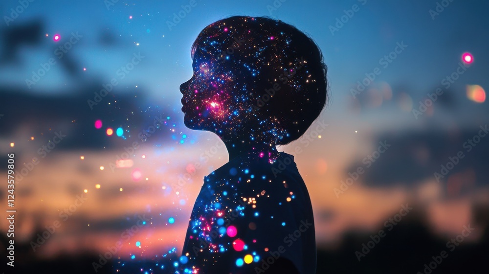 Leinwandbilder vibrant visualization of a child glowing against a twilight backdrop emphasizing imagination and won