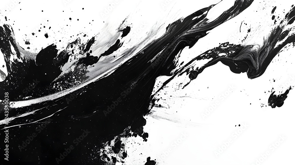 Poster striking black and white abstract composition featuring powerful dynamic strokes high contrast ink s