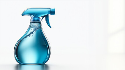 Transparent blue spray bottle with cleaning liquid