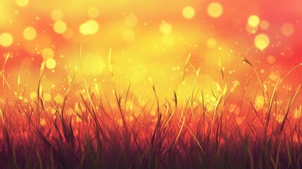 Fototapeta premium Vibrant sunrise over golden grass with sparkling dew in a tranquil natural setting
