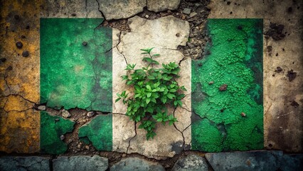 Naklejka premium Nigeria Flag Graffiti Concrete Urban Decay Square Stock Photo