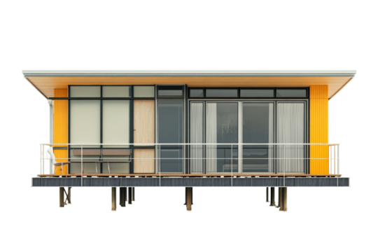 Modern architectural house seaside exterior view minimalist design isolated on transparent background