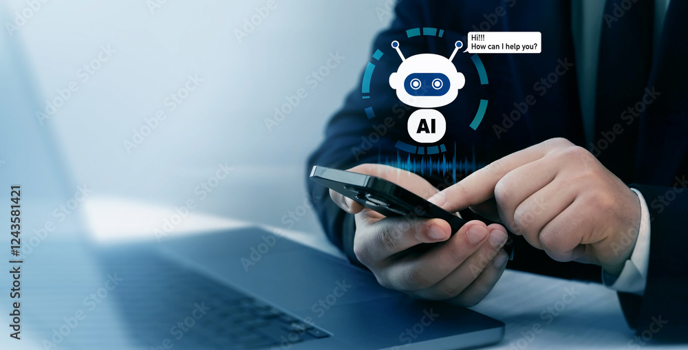 Poster virtual assistant, artificial intelligence bot and crm software automation technology.customer perso