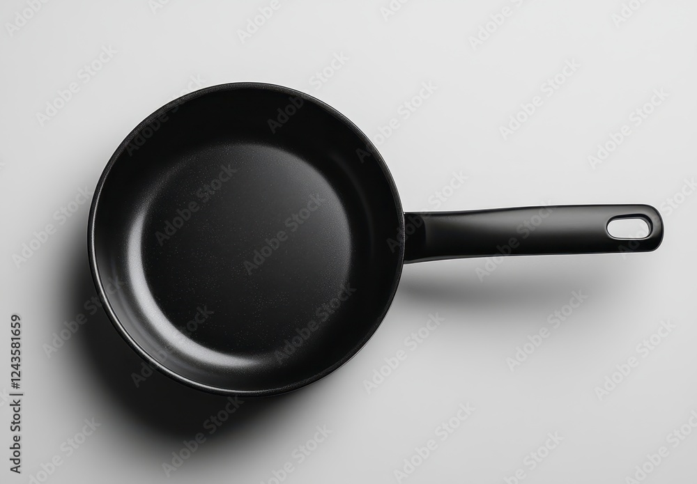 Poster a black speckled frying pan with a black handle is displayed against a white background. this is a c