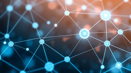 A digital network or connection diagram with nodes and lines, representing business innovation through advanced connectivity