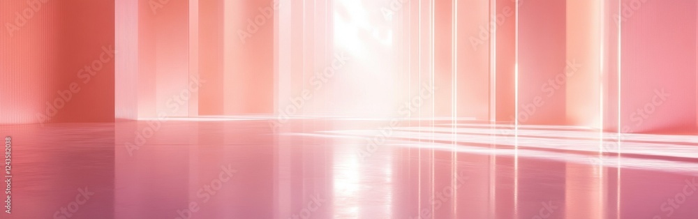 Poster tranquil pink and peach atmosphere with soft light reflecting off smooth surfaces and creating a ser