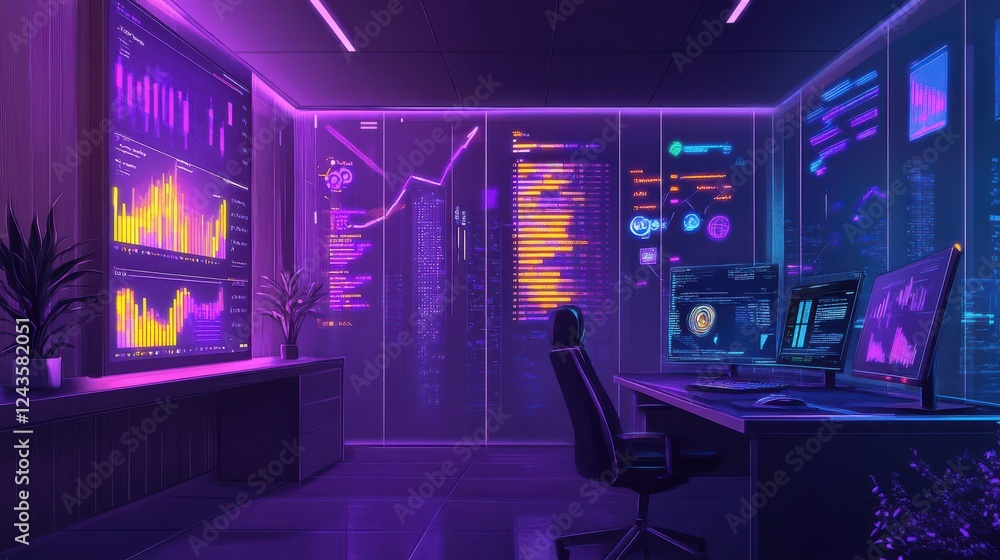 Aufkleber modern venture capital office showcasing advanced technology and vibrant data analytics in a high-ri