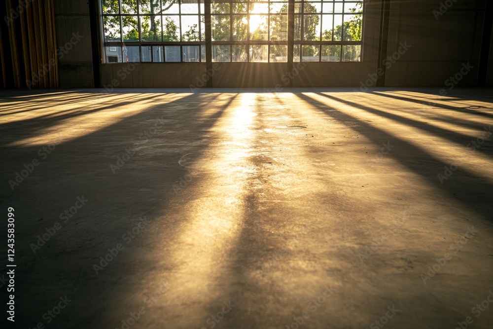 Aufkleber bright sunlight filters through a cracked window in an unfinished room, creating a warm glow that il