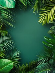 Fototapeta premium Lush Green Tropical Foliage Frame Background