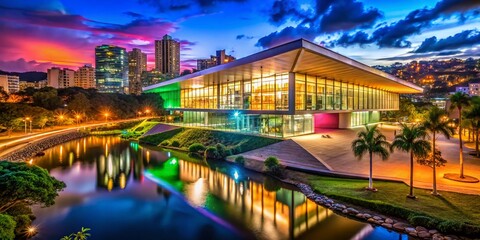 Night View of Belo Horizonte Fashion Museum, Minas Gerais, Brazil - Rule of Thirds Composition