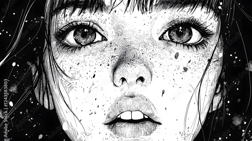 Aufkleber textured graphic blending cross hatching smooth inking and a dynamic manga inspired approach for a c