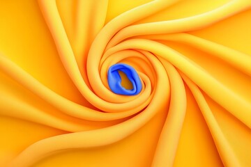 Obraz premium Golden Fabric Swirl with Blue Accent - Abstract image of golden fabric swirled into a vortex, with a small blue object at its center. Luxurious texture and vibrant colors.