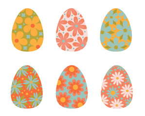 A set of bright Easter eggs with floral ornaments