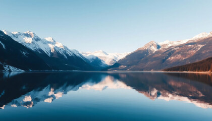 Serene Lake with Reflections of Snow-Capped Mountains