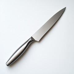 Fototapeta premium Sleek stainless steel knife displayed on a smooth surface, ready for culinary tasks in a modern kitchen setting