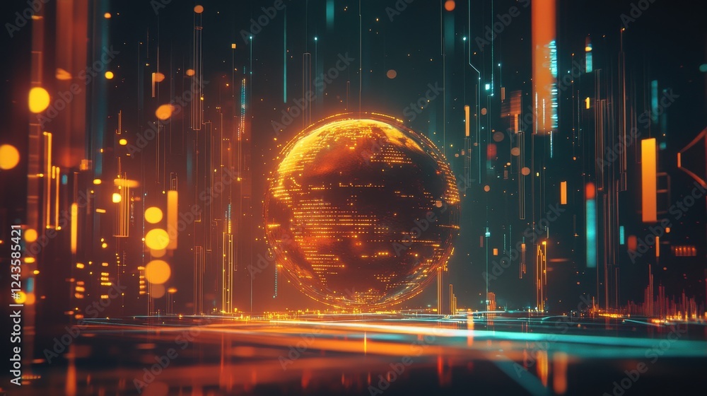 Poster sleek visualization of forex market trends with a global perspective in a futuristic style